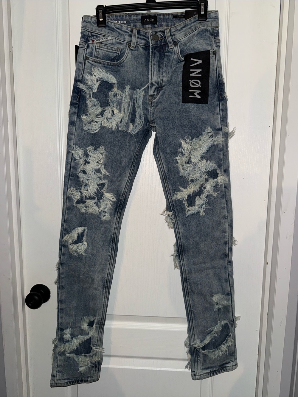 Light Blue Distressed Skinny Jeans for Men
